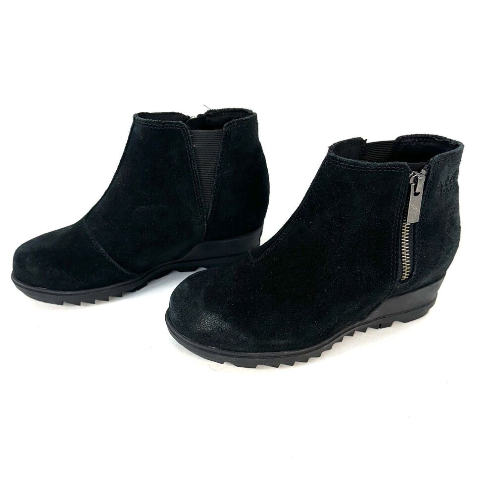 Sorel Womens Black Suede Evie Zip Wedge Boots Bootie Size 5 US LL4726-010